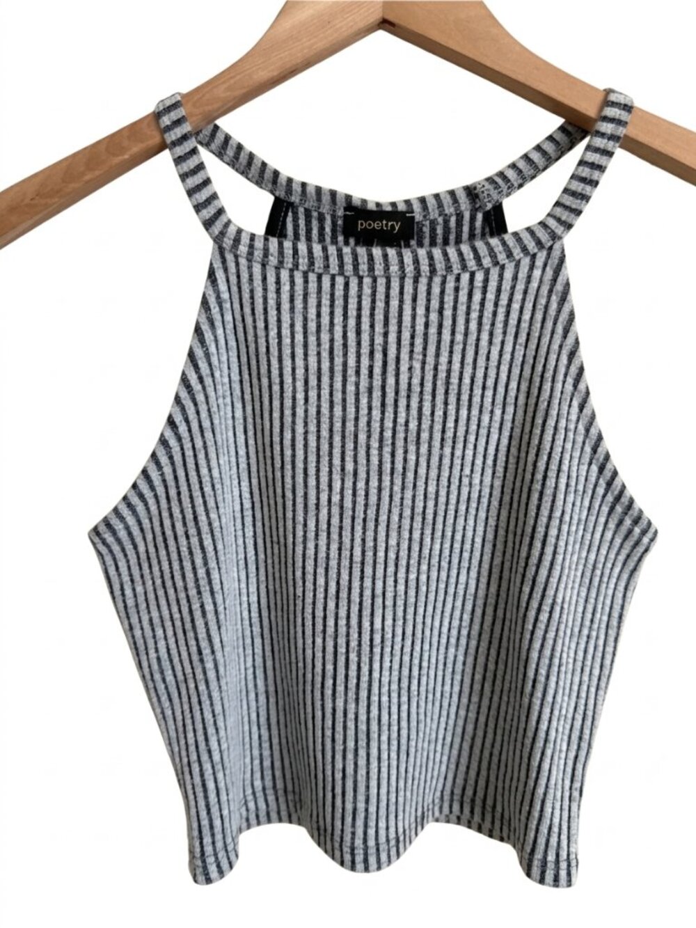 Y2K Ribbed Striped Crop Tank Top Open Back Keyhole Sleeveless Gray Black XS/S